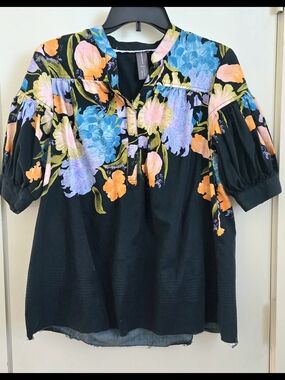 Anthropologie Black Tunic with Bright Floral Print